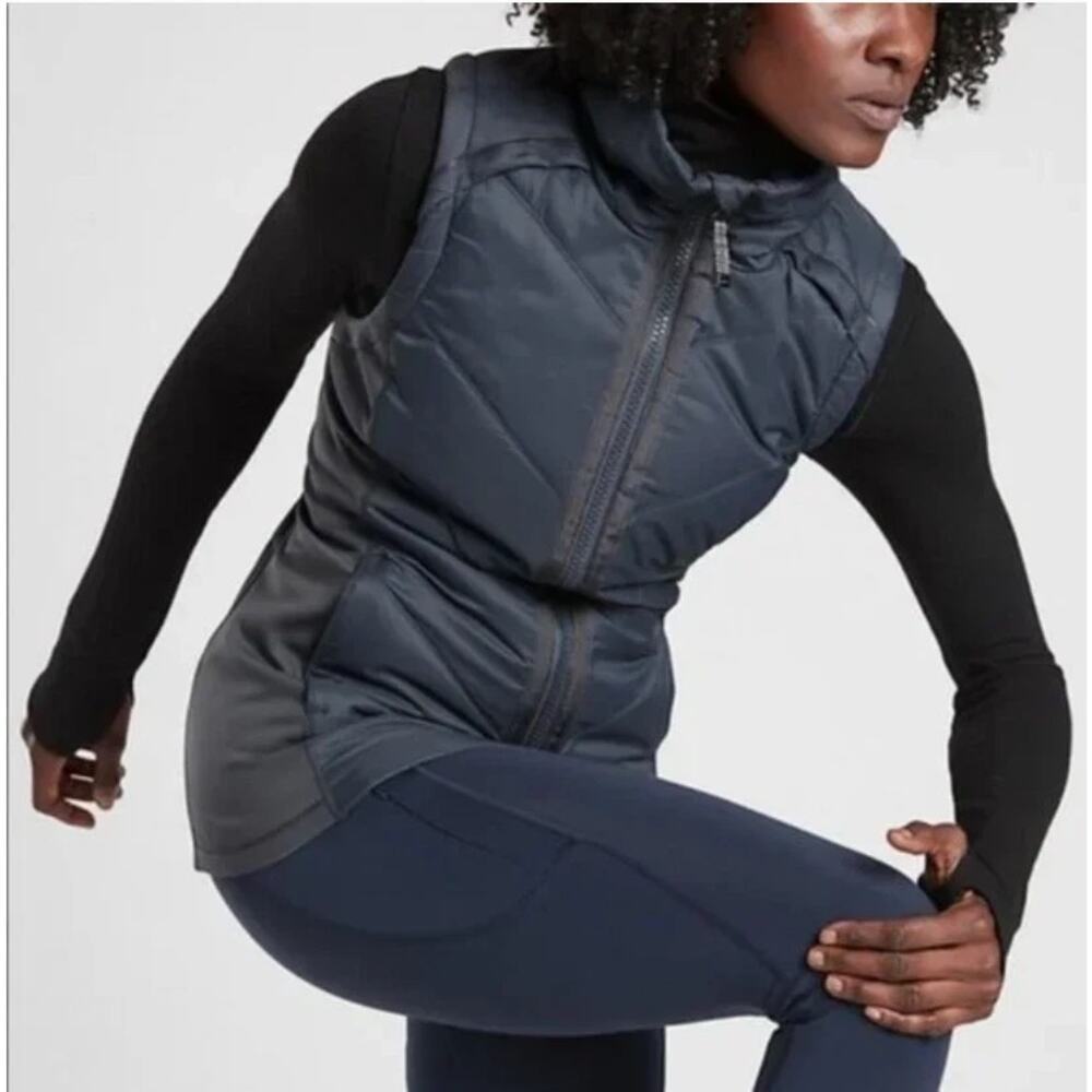 Athleta Rock Ridge Black Quilted PrimaLoft Full Zip Vest-Size Small